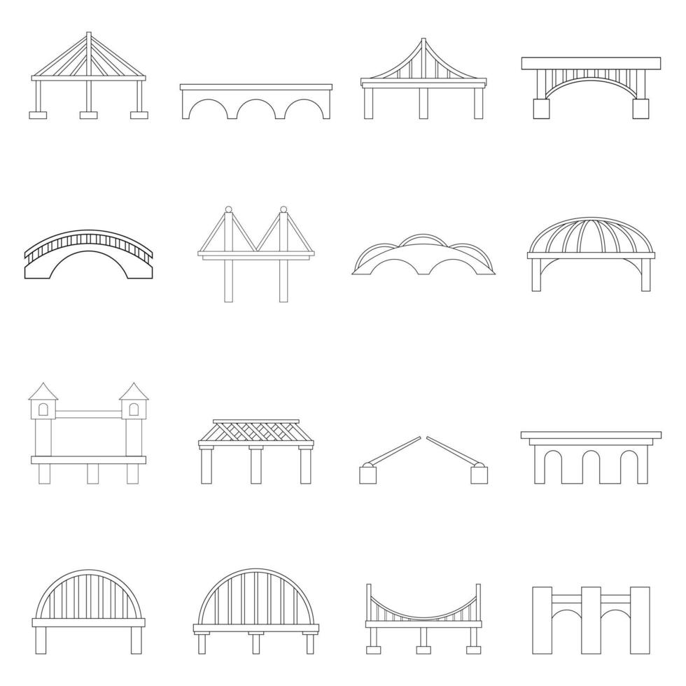 pont, construction, icône, ensemble, contour vecteur