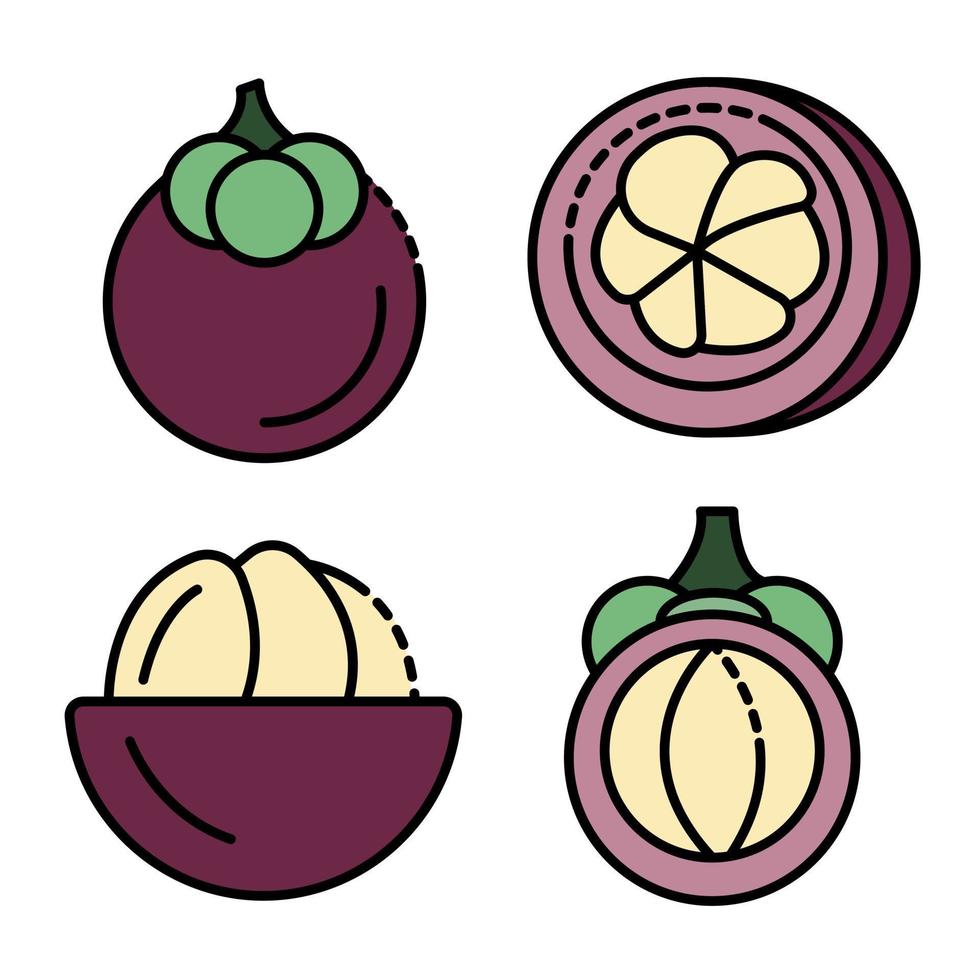 icônes de mangoustan set vecteur plat