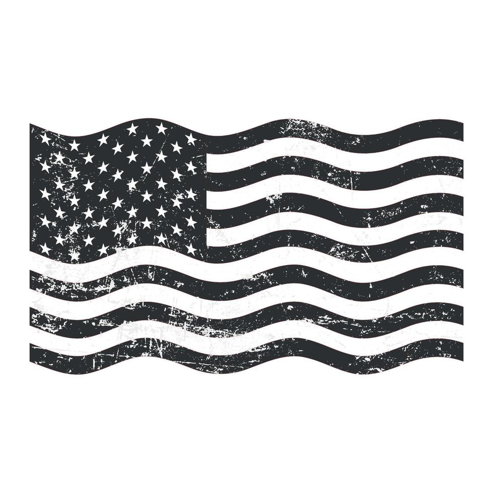 illustration d'un drapeau grunge rétro américain noir et blanc. vecteur