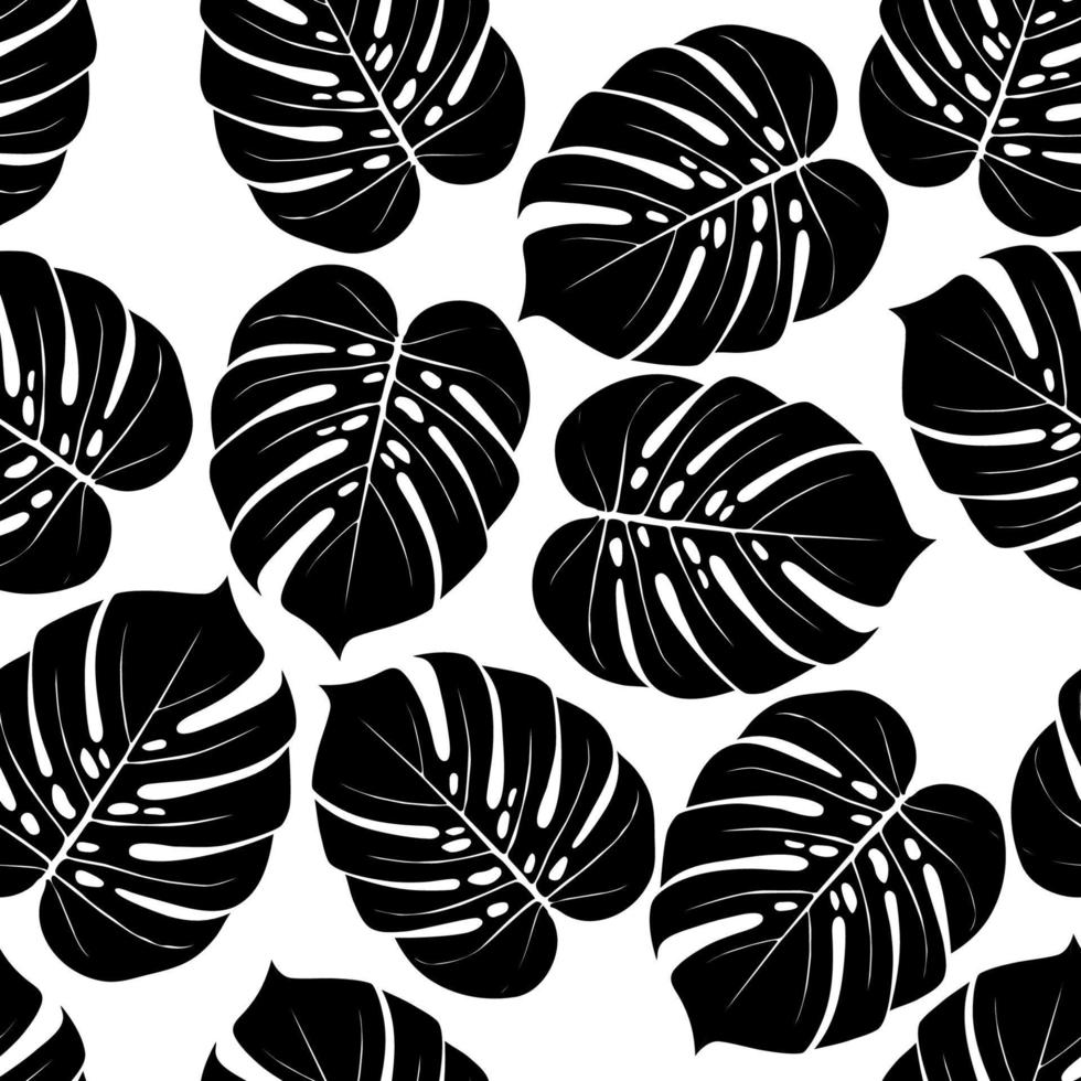 illustration vectorielle de feuilles tropicales de monstera. imprimé d'été. bannière de vecteur. conception d'art en ligne d'encre. modèle sans couture. vecteur