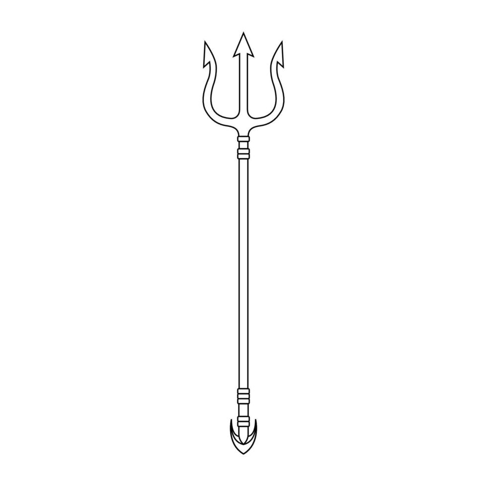 illustration de l'icône de contour du trident sur fond blanc isolé vecteur