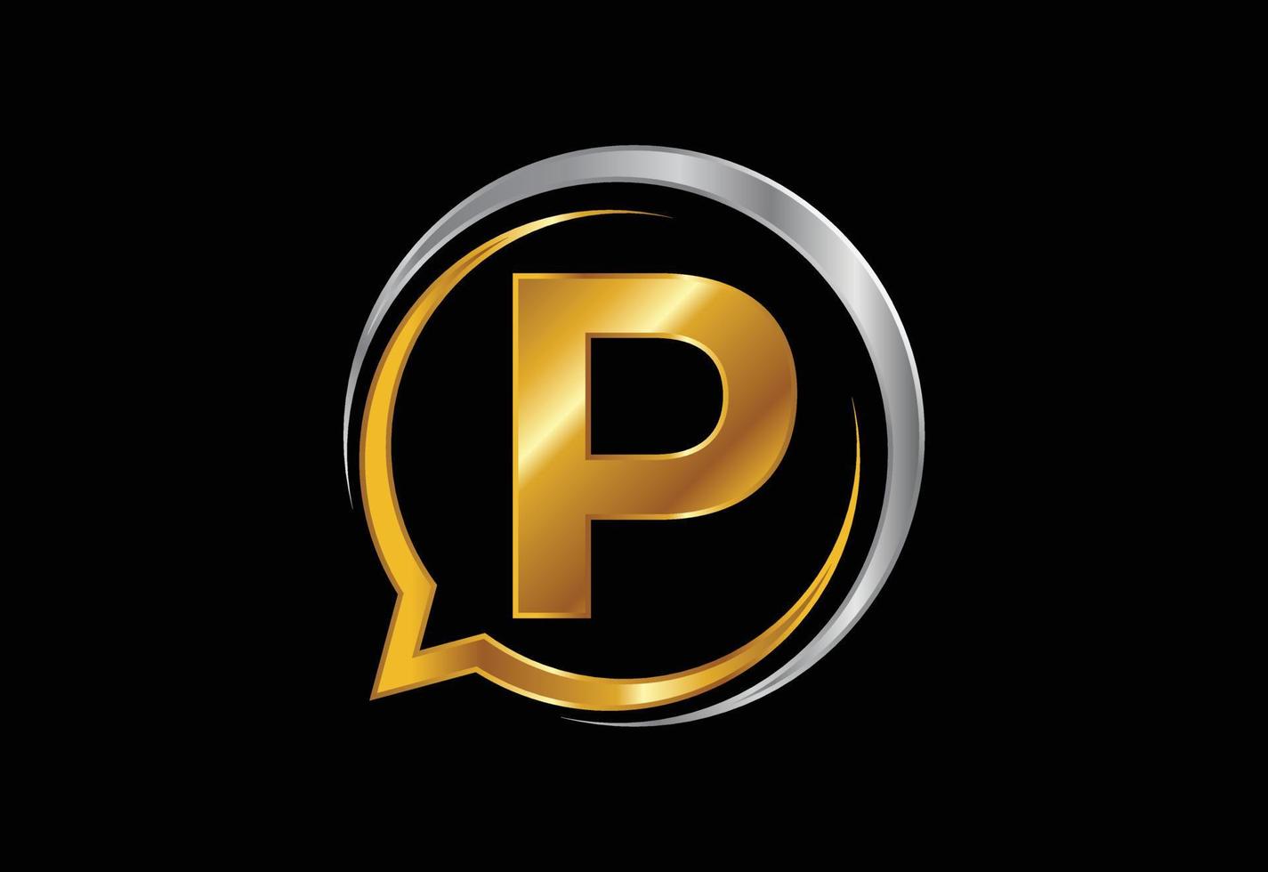 alphabet de lettre de monogramme p initial avec une icône de chat à bulles. parler, bavarder, logo, concept vecteur
