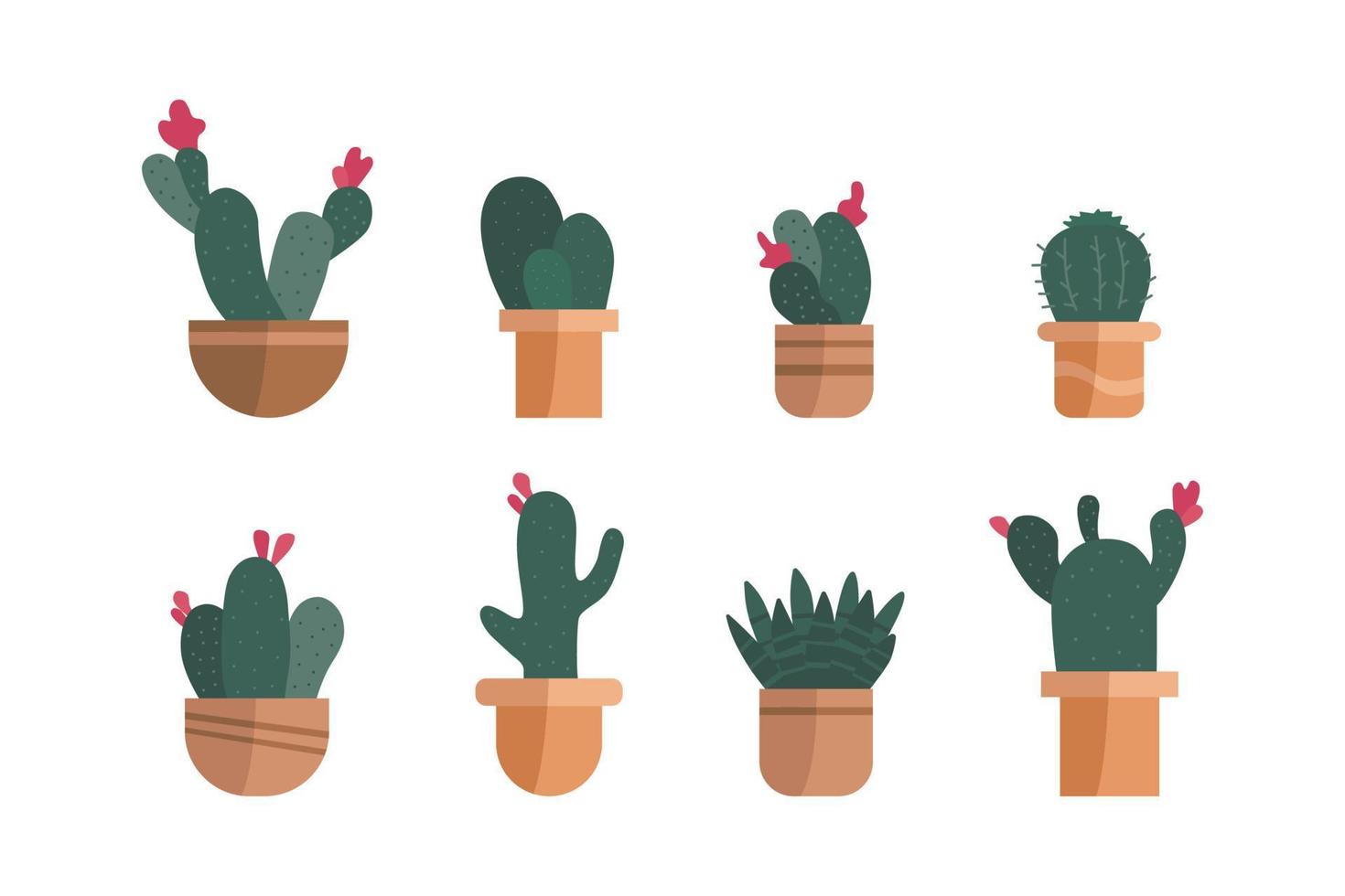 ensemble vectoriel de plantes en pot. pot de collection de cactus vecteur dessiné à la main sur fond blanc.