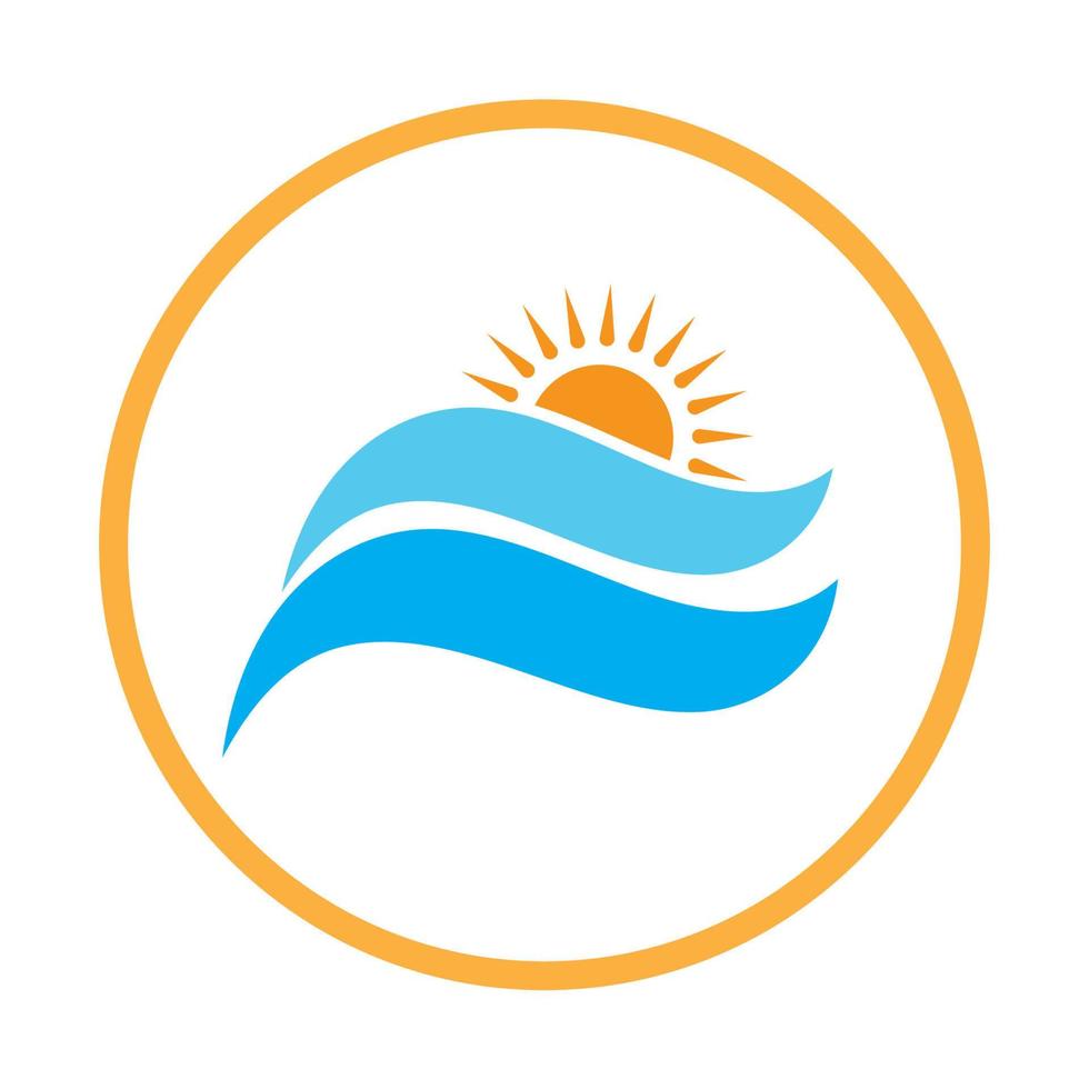 logo des vagues du soleil et de la mer, vagues de la plage, concept moderne minimaliste et simple avec vecteur d'illustration de modèle de conception de couleurs plates