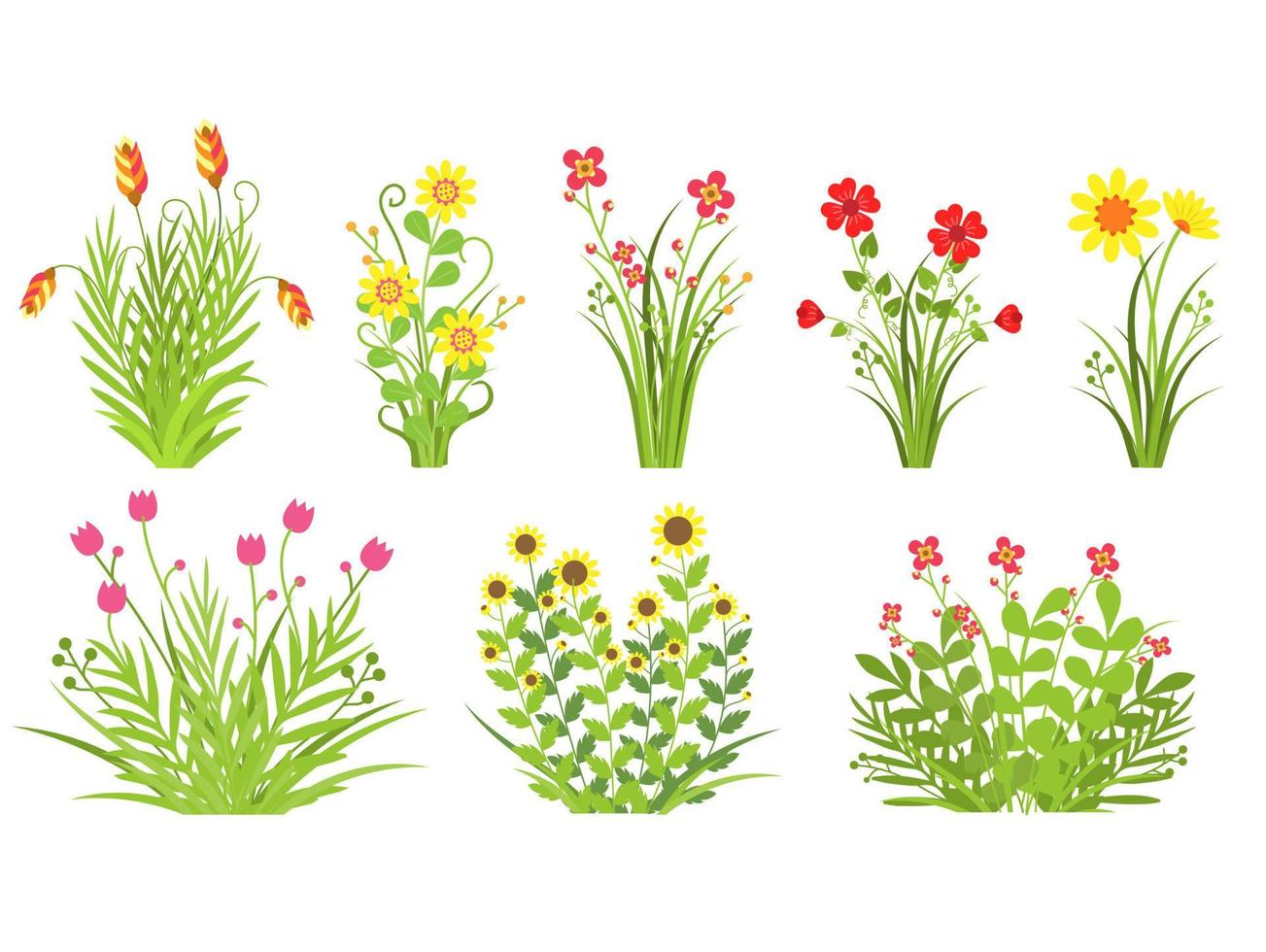 couleur floral, fleurs et feuilles d'herbe concept de printemps style design plat .illustration vectorielle vecteur