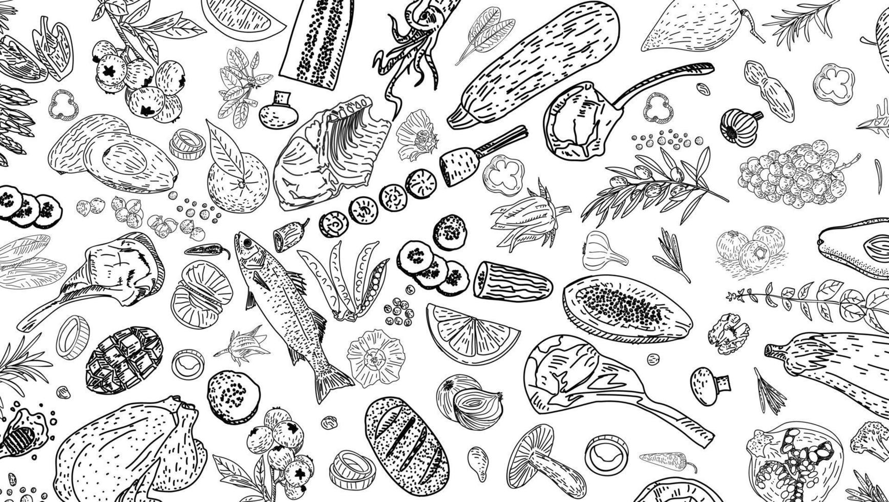 alimentation équilibrée. illustration d'aliments biologiques. vecteur