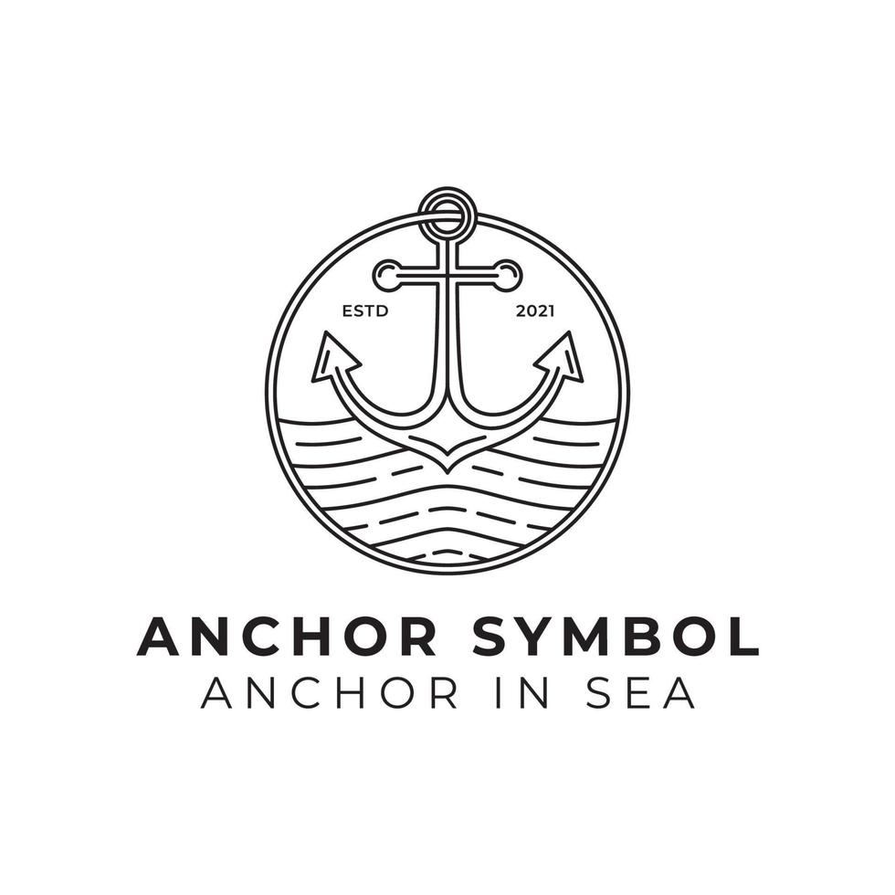 symbole d'ancre de badge dans l'illustration du logo d'art en ligne de mer ou d'océan vecteur