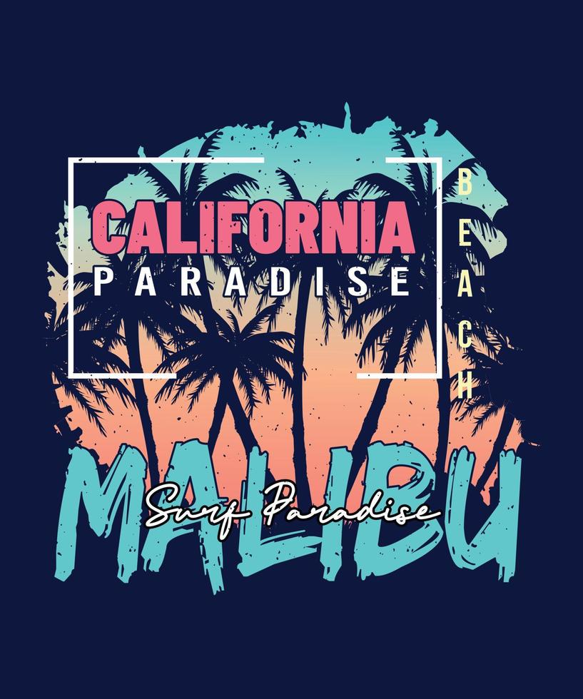 conception de t-shirt california paradise malibu beach surf vecteur