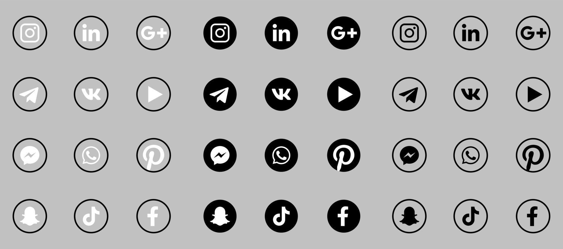 icônes de médias sociaux en noir et blanc vecteur
