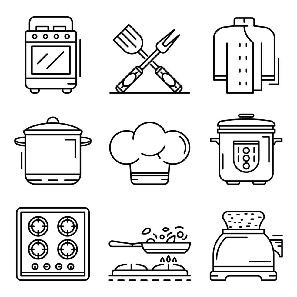 jeu d'icônes de cuisinière, style de contour vecteur