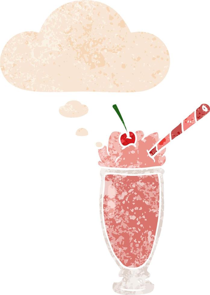dessin animé milkshake et bulle de pensée dans un style texturé rétro vecteur
