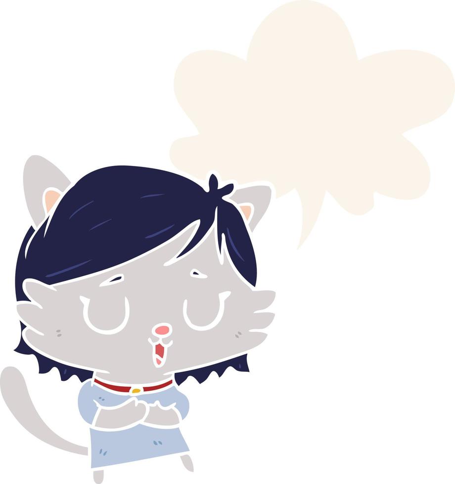 dessin animé chat fille et bulle de dialogue dans un style rétro vecteur