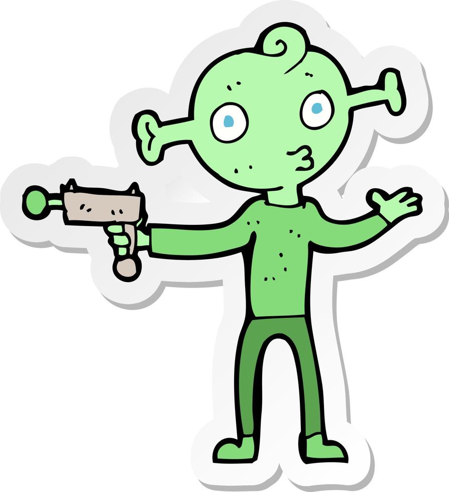 autocollant d'un extraterrestre de dessin animé avec un pistolet à rayons vecteur