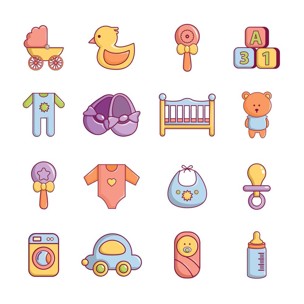jeu d'icônes de bébé né, style dessin animé vecteur