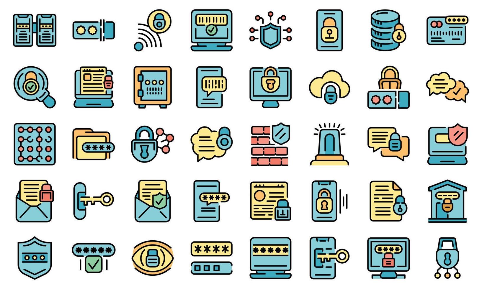 icônes de protection par mot de passe définies vecteur plat