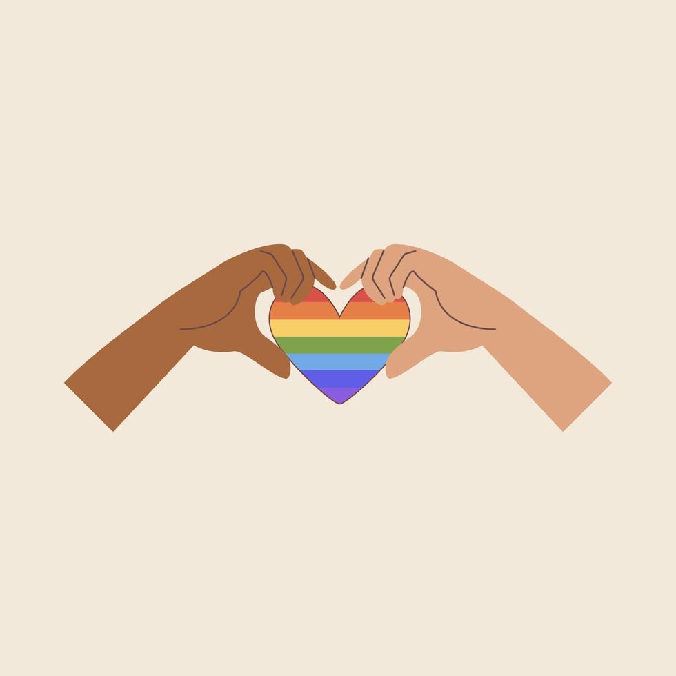 mains avec coeur, icône du mois de la fierté lgbt. illustration vectorielle. icône de style plat lgbtq. vecteur