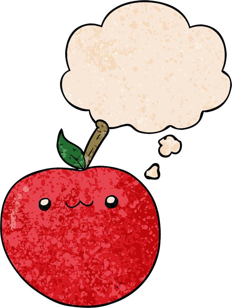 dessin animé mignon pomme et bulle de pensée dans le style de motif de texture grunge vecteur