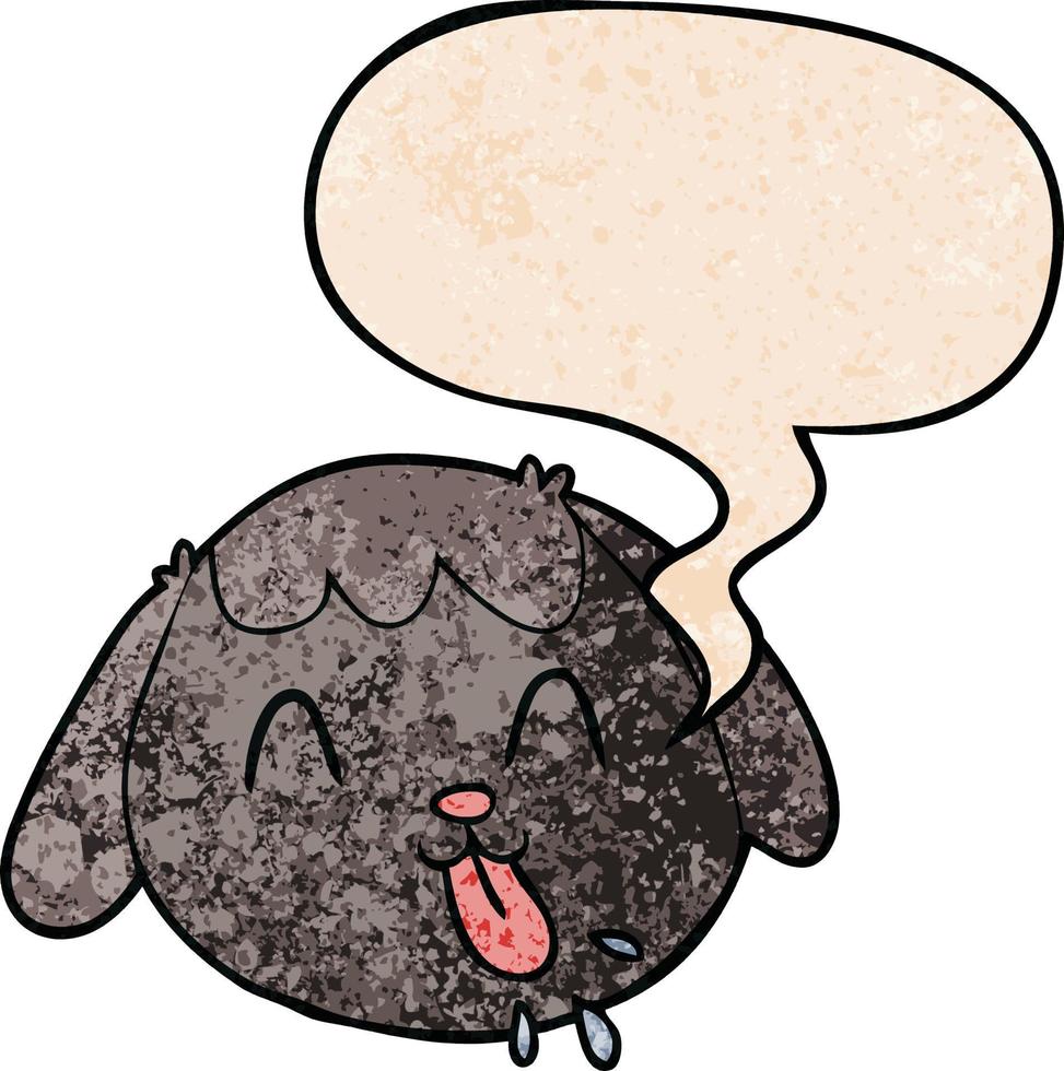 visage de chien de dessin animé et bulle de dialogue dans un style de texture rétro vecteur