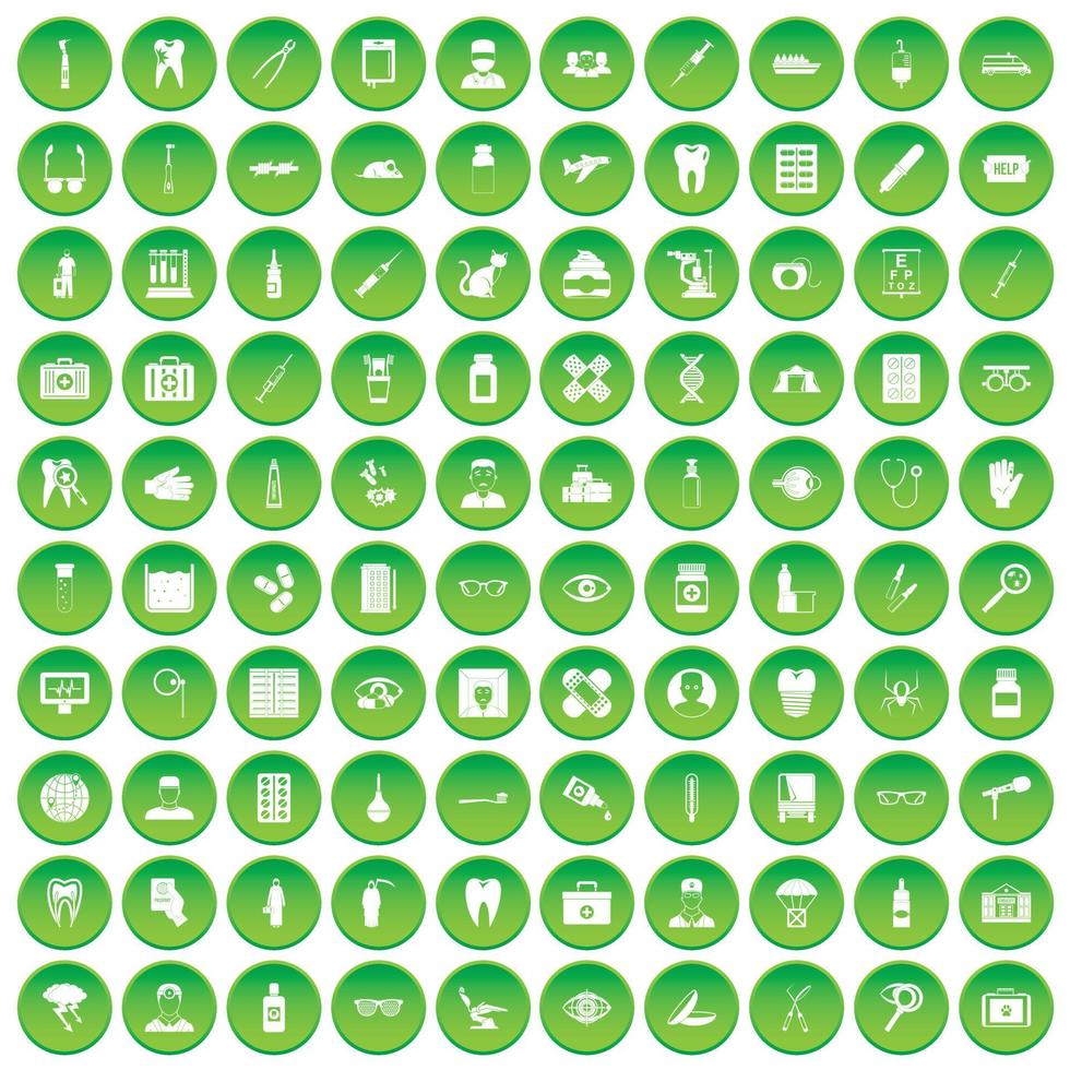 100 icônes de médecin définissent un cercle vert vecteur