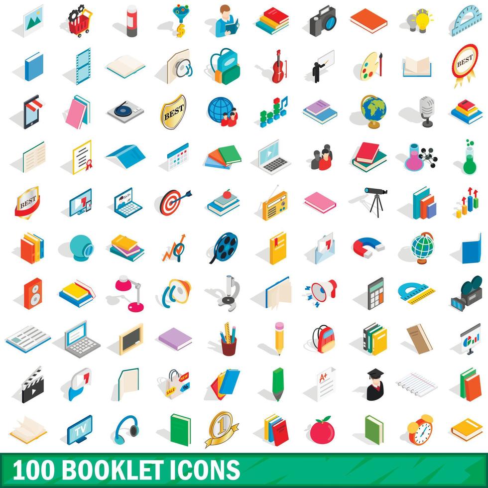 Ensemble de 100 icônes de livret, style 3d isométrique vecteur
