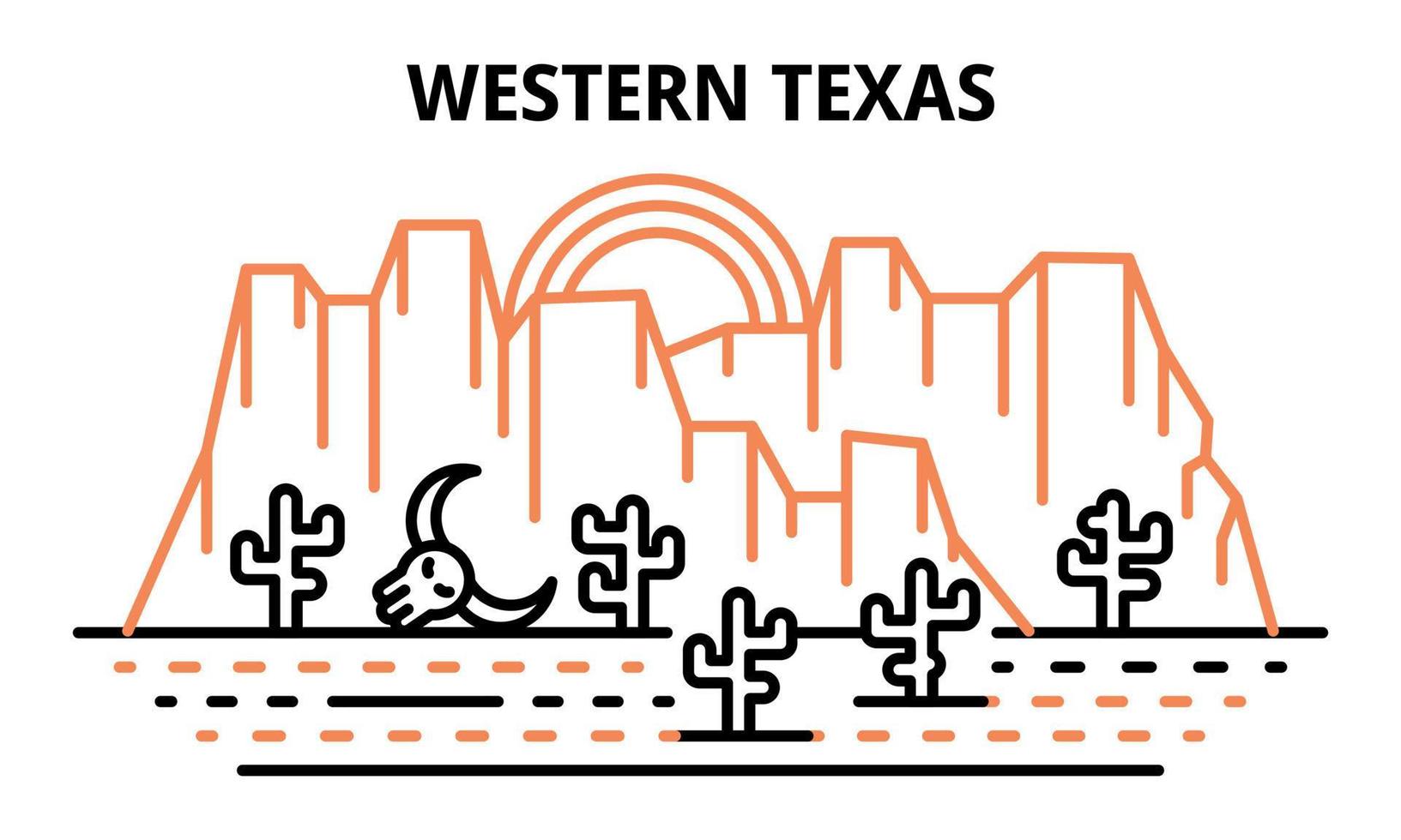 bannière de l'ouest du texas, style de contour vecteur