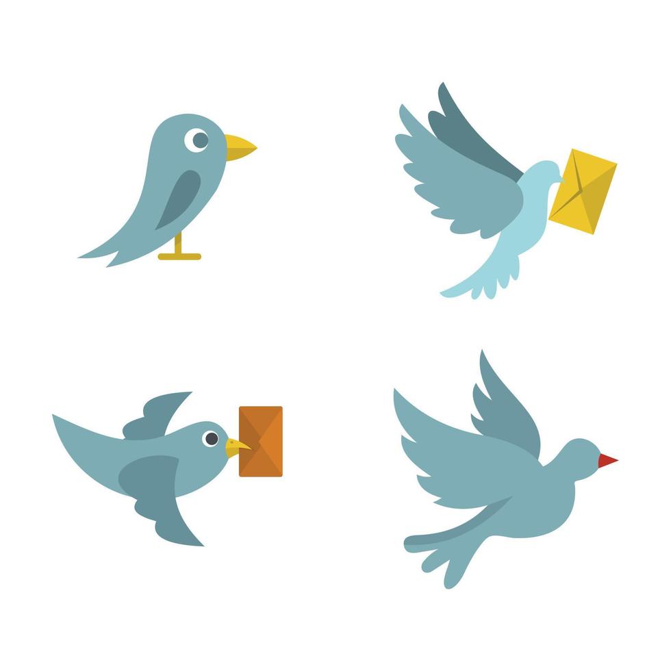 jeu d'icônes d'oiseau postal, style plat vecteur