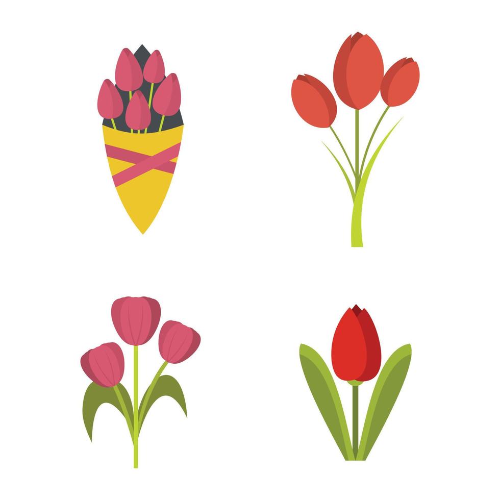jeu d'icônes de tulipes, style plat vecteur