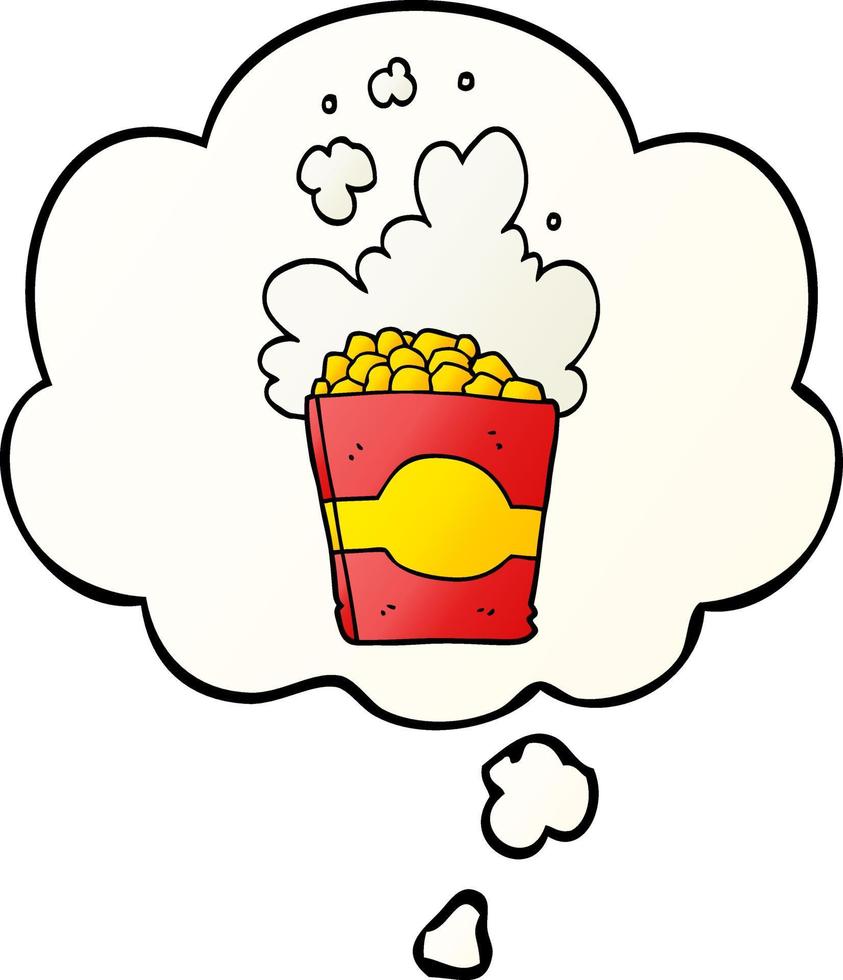 pop-corn de dessin animé et bulle de pensée dans un style de dégradé lisse vecteur