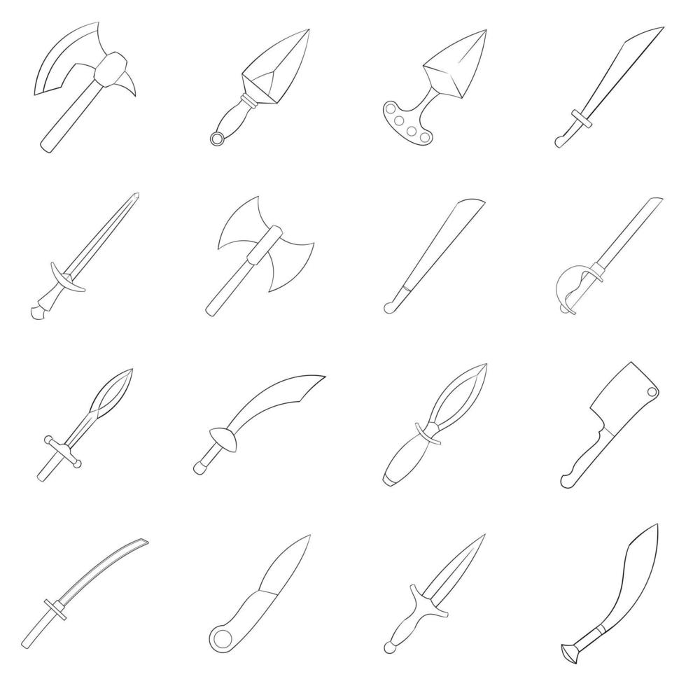 contour de l'ensemble d'icônes d'armes en acier vecteur