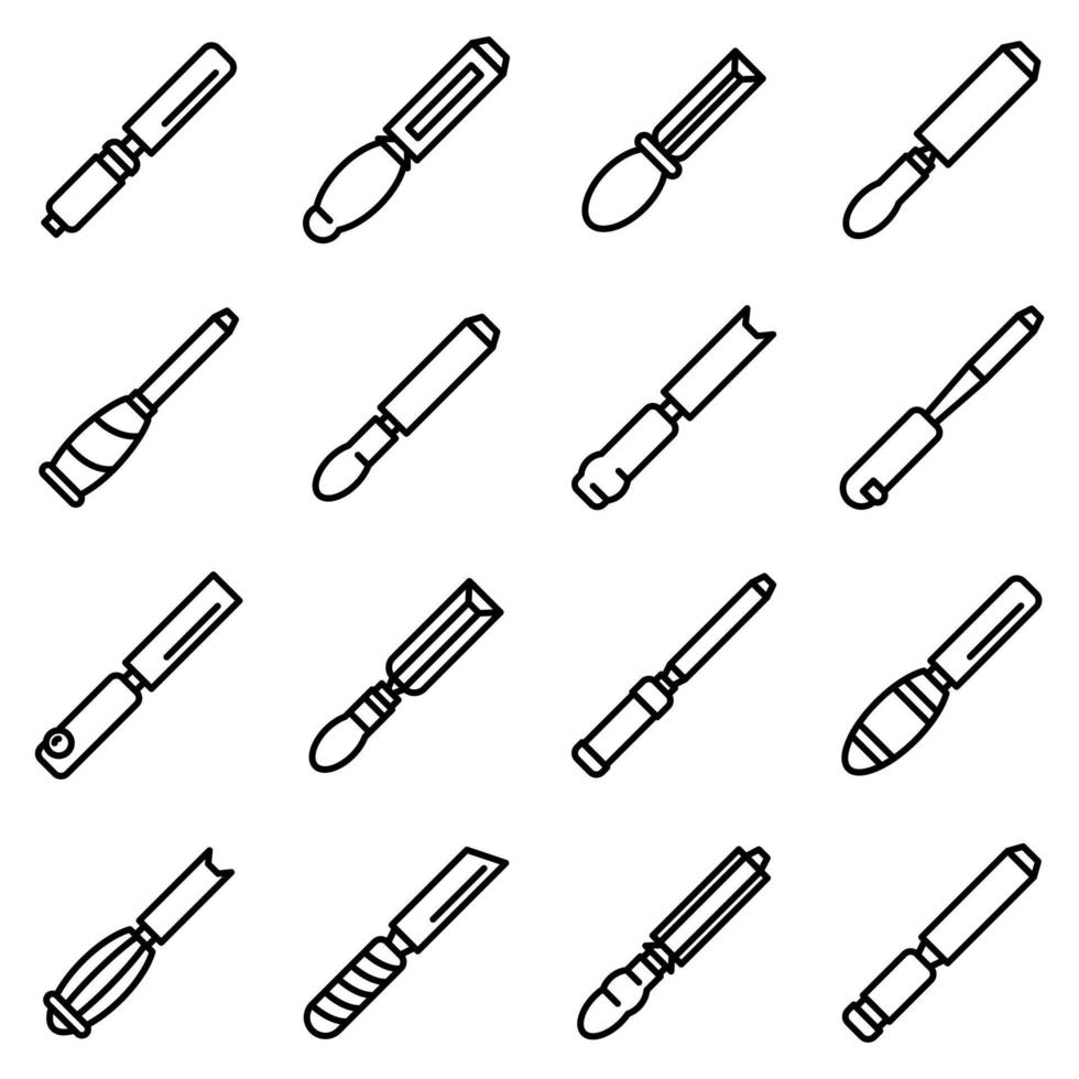 jeu d'icônes de burin, style de contour vecteur