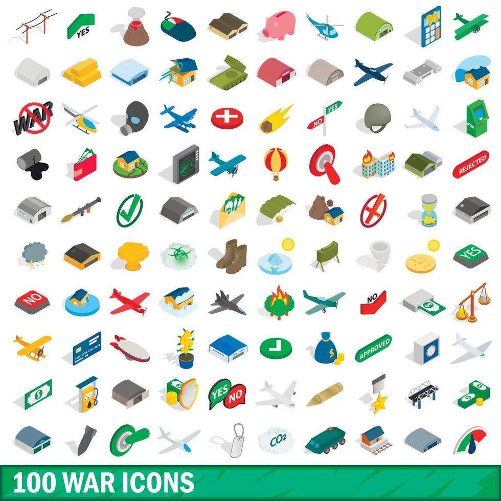 Jeu de 100 icônes de guerre, style 3d isométrique vecteur