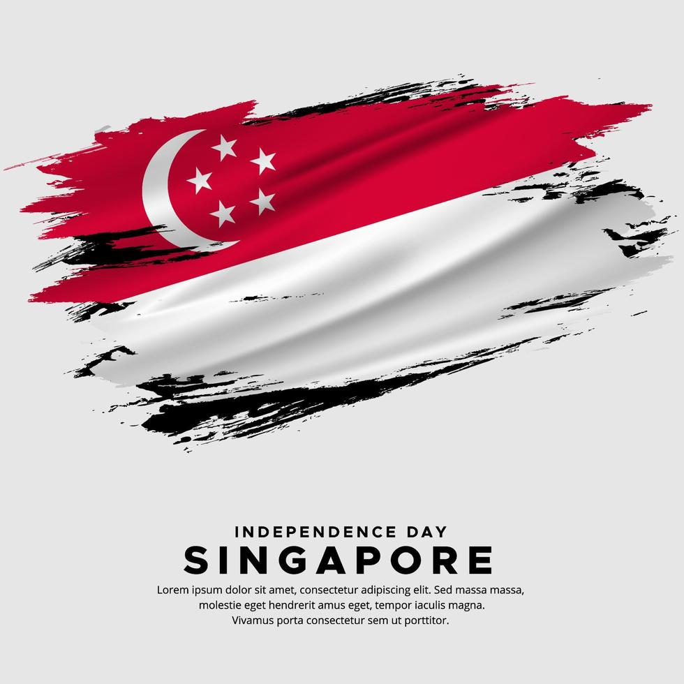 nouveau design du vecteur de la fête de l'indépendance de singapour. drapeau de singapour avec vecteur de brosse abstraite