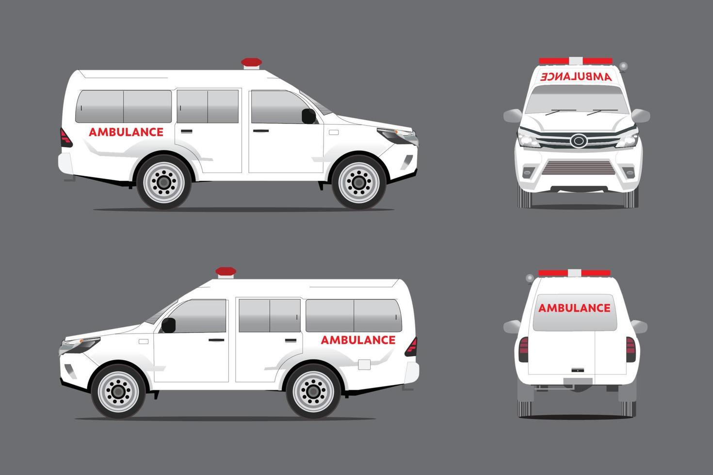 modèle de voiture d'ambulance blanche de vecteur. vue de face vue de côté vue arrière. vecteur