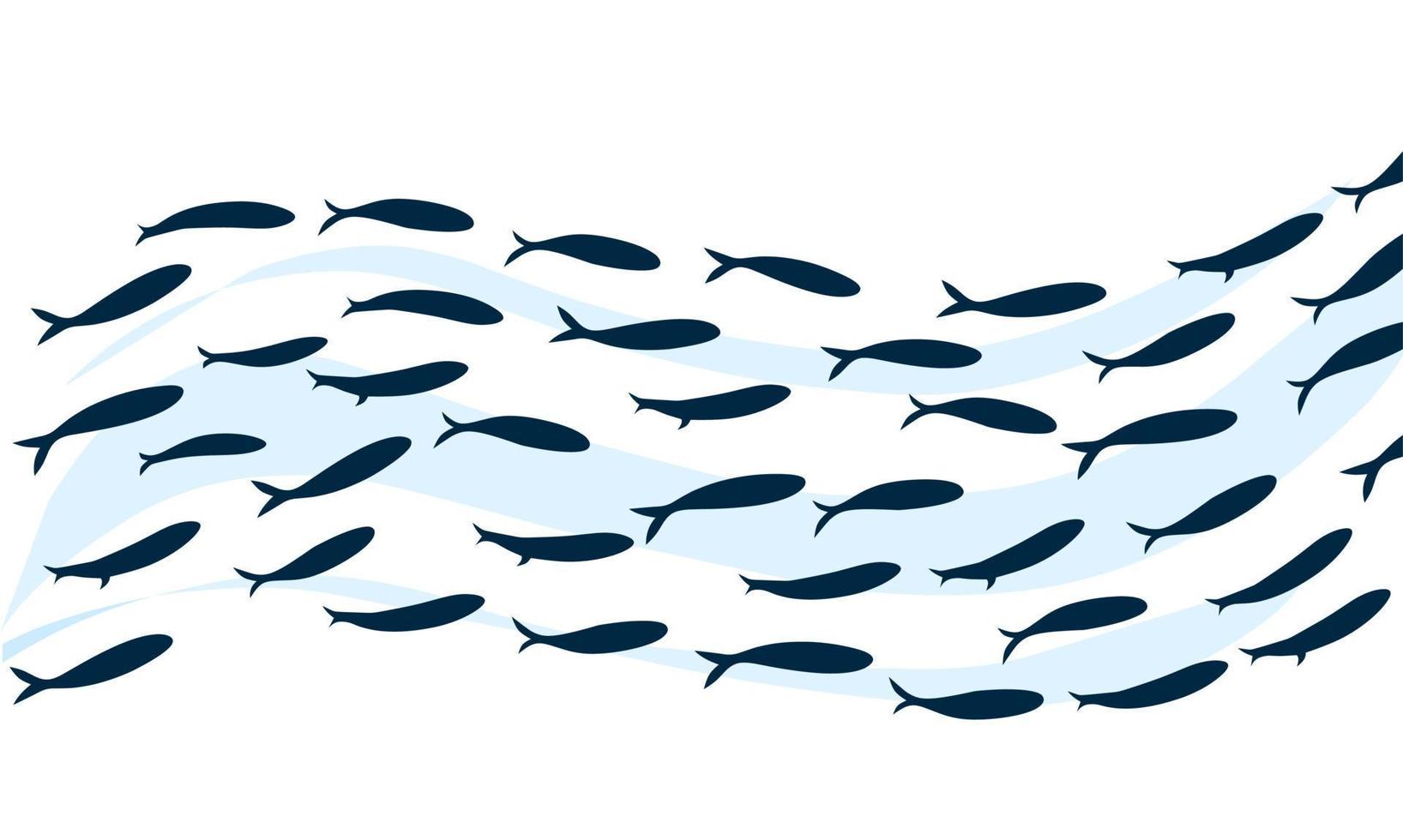 vagues de poissons de l'océan. petite colonie de poissons nageant dans la mer bleue. conception de modèle de logo. isolé sur fond blanc. illustration vectorielle. vecteur