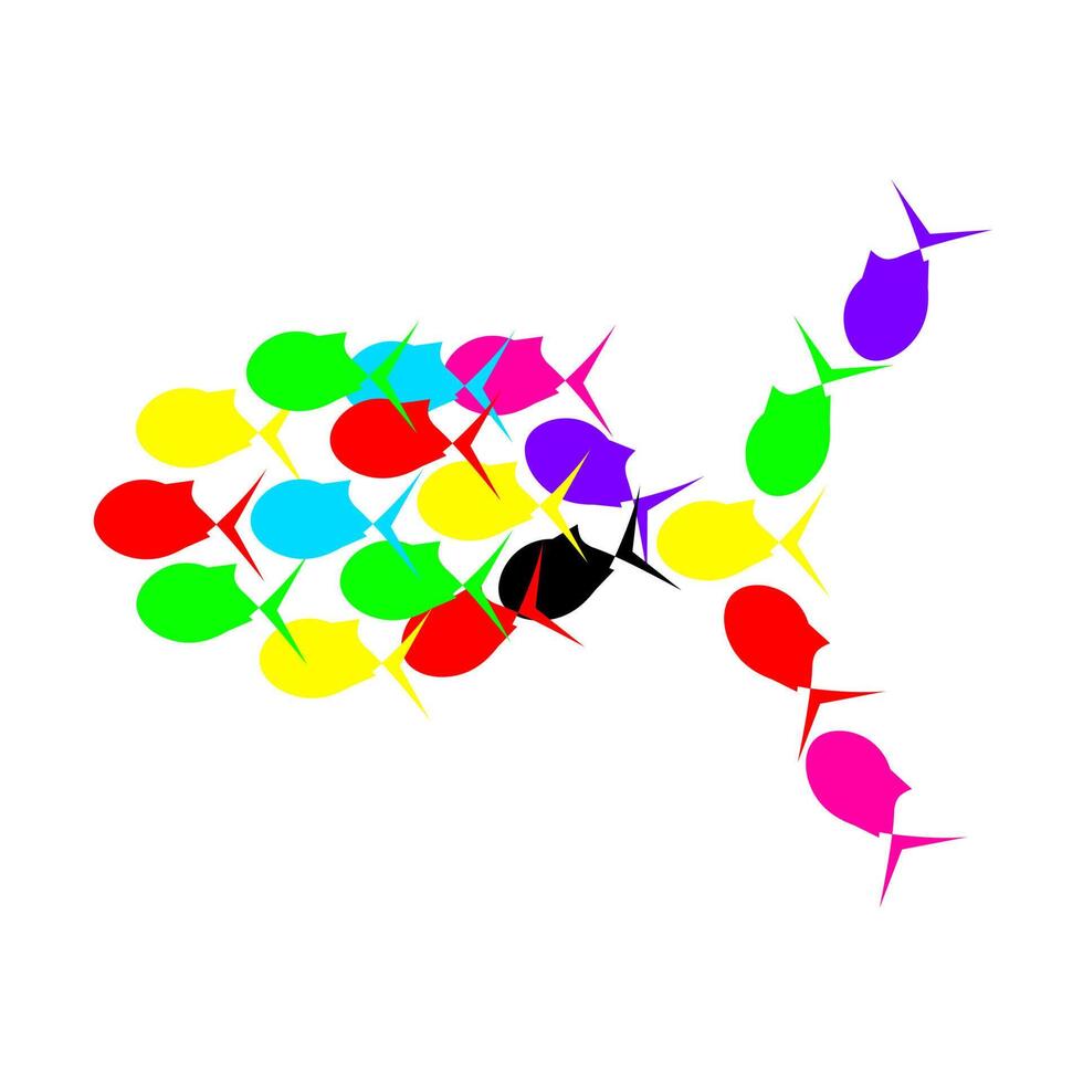 illustration vectorielle du groupe de poissons colorés. concept de colonie de poissons nageant ensemble. idéal pour le logo du site de tourisme de pêche, l'affiche de la vie marine. isolé sur fond blanc. vecteur