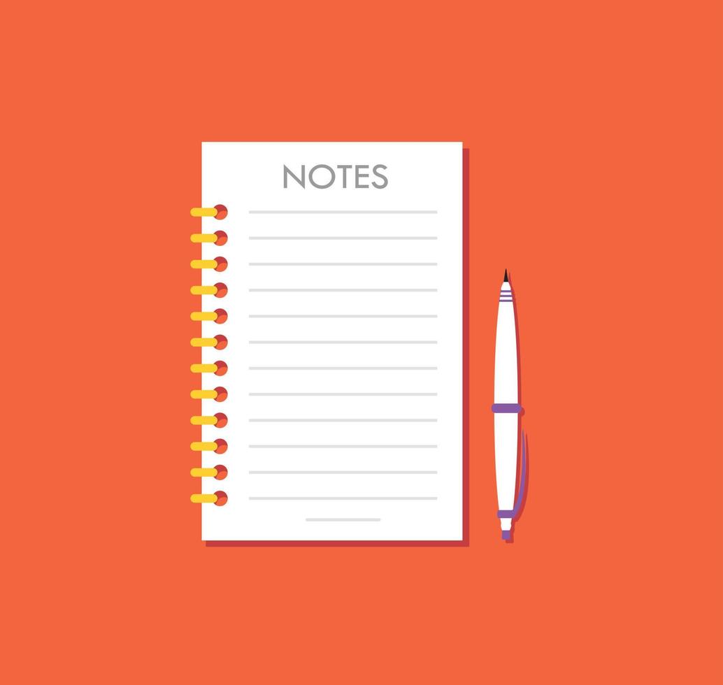 notes journal stylo cahier papier créatif écriture liste sections stationnaire travail entreprise annonce document illustration plat icône vecteur