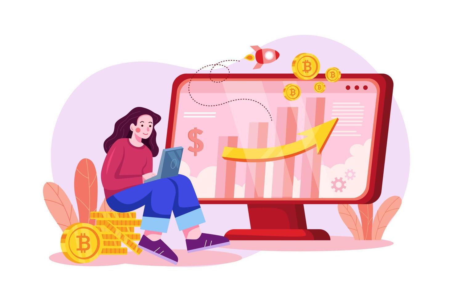 concept d'illustrations plates de trading crypto vecteur