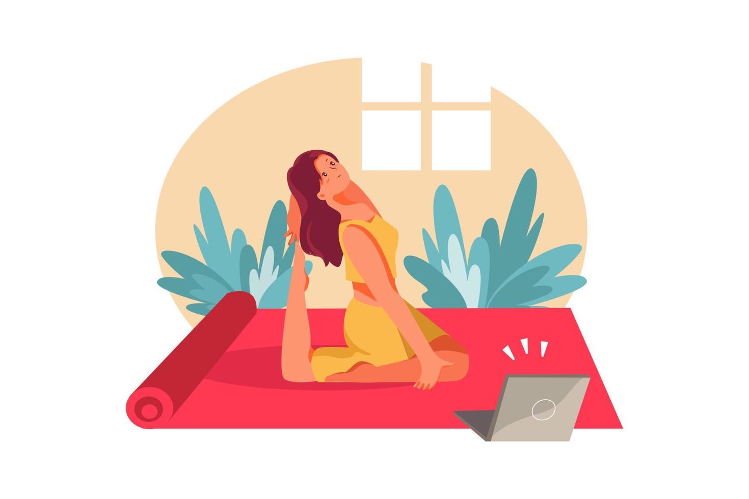 fille faisant une pose de yoga sur un ordinateur portable vecteur