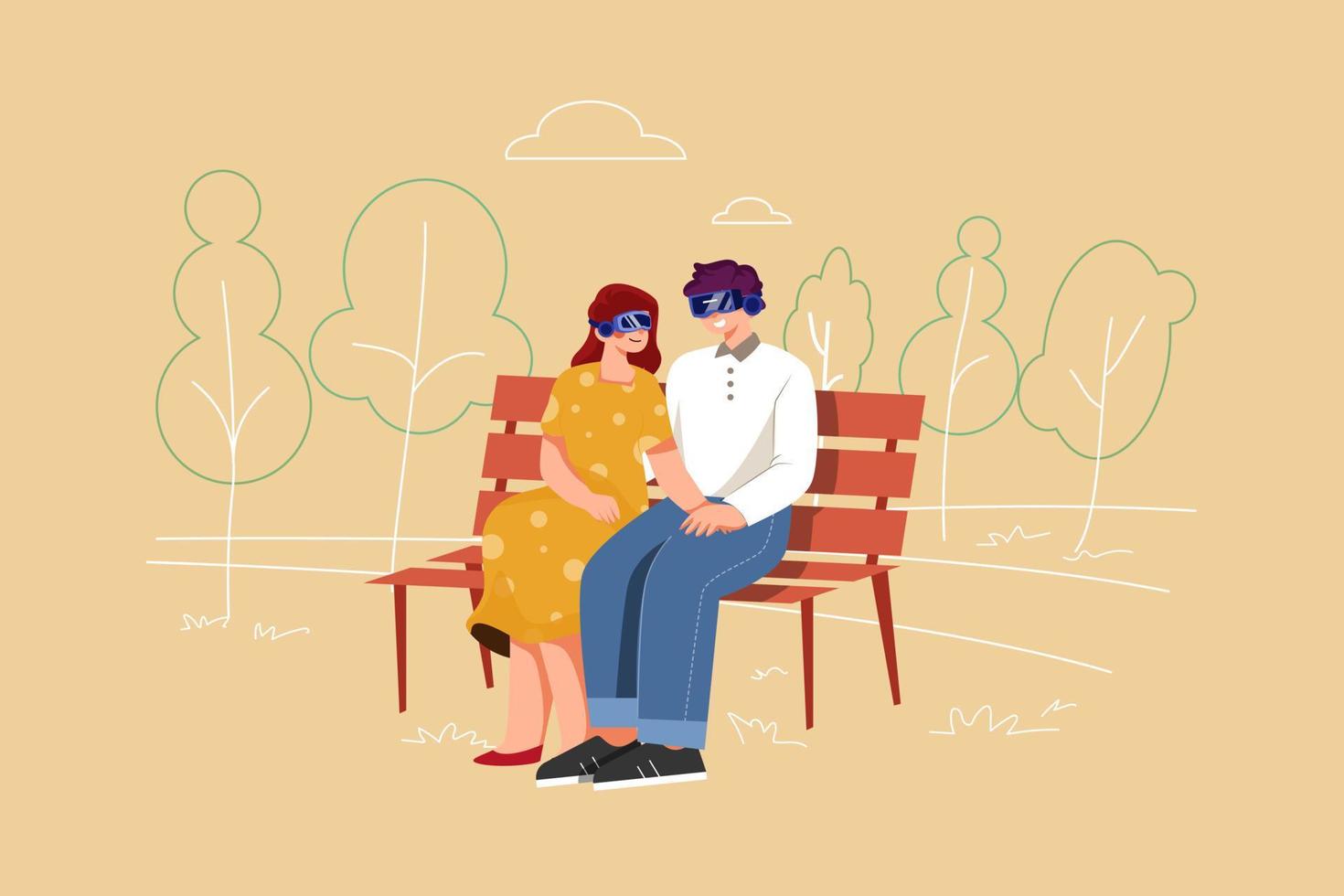 relations virtuelles rencontres en ligne avec un couple enlacé portant des lunettes vr vecteur