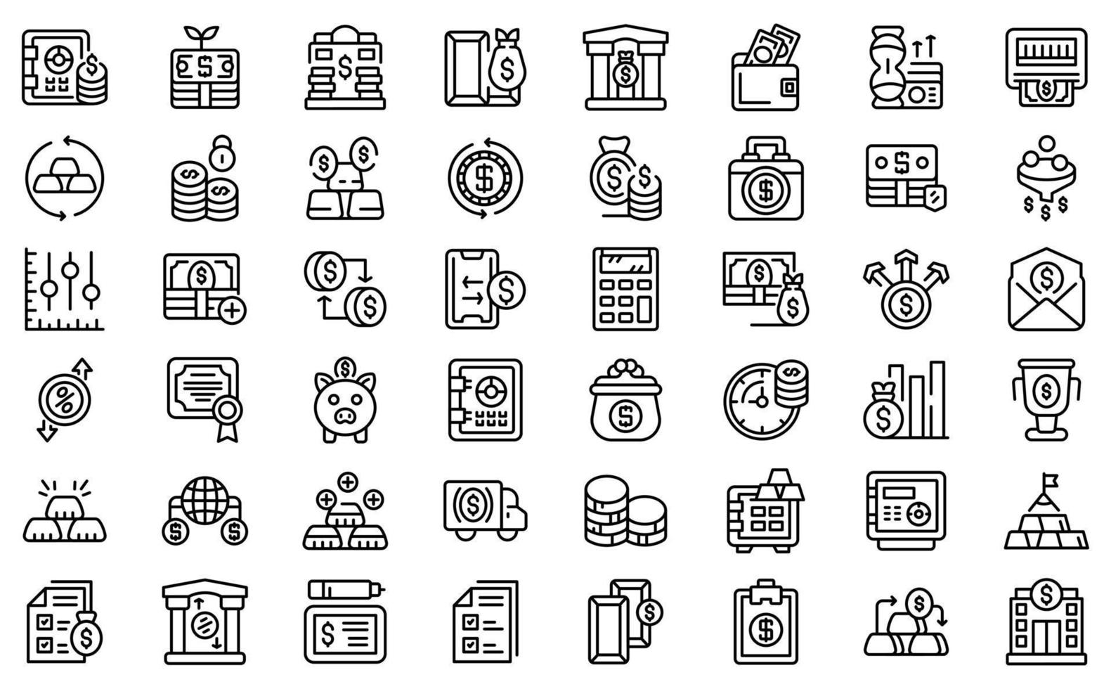 jeu d'icônes de réserves bancaires, style de contour vecteur