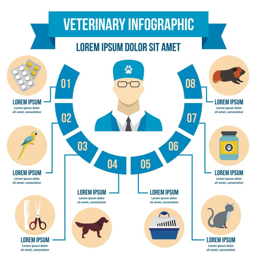 concept d'infographie de clinique vétérinaire, style plat vecteur