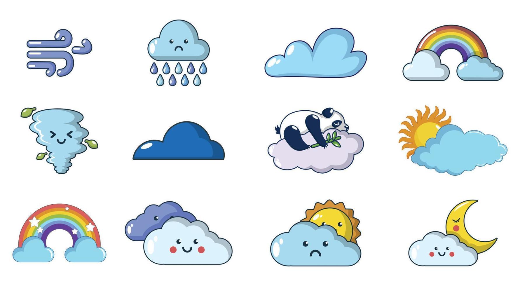 jeu d'icônes de nuages, style cartoon vecteur
