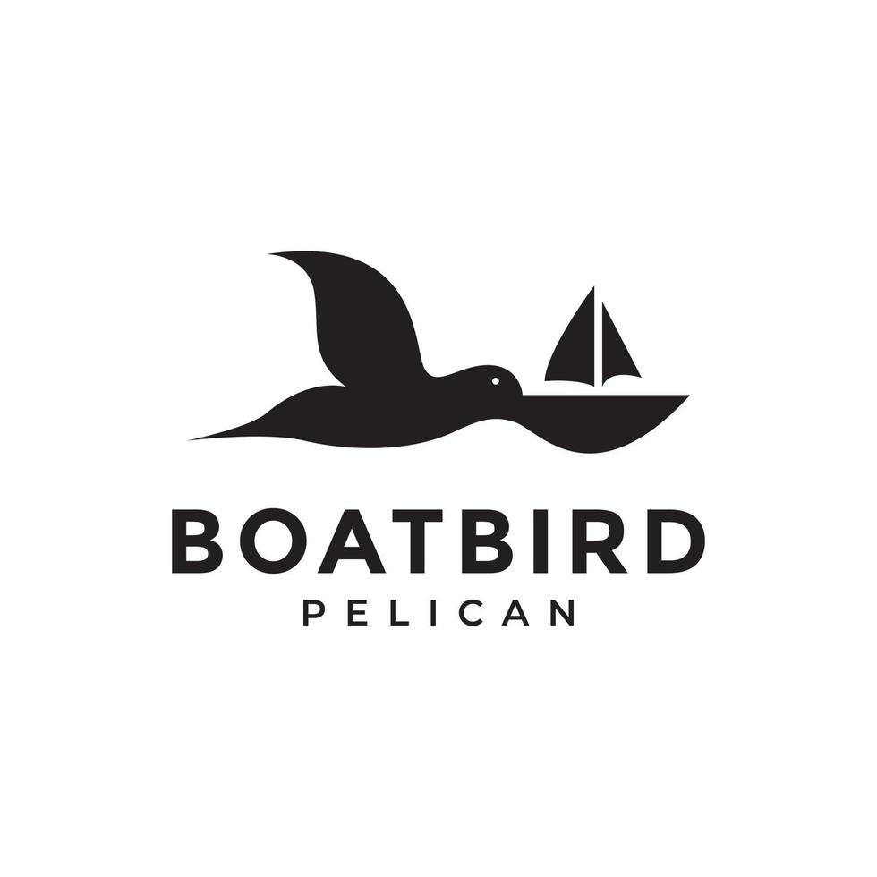 pélican volant avec bateau logo design vecteur symbole graphique icône illustration idée créative
