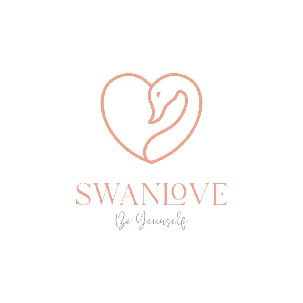 ligne cygne oie avec amour forme logo design vecteur graphique symbole icône illustration idée créative