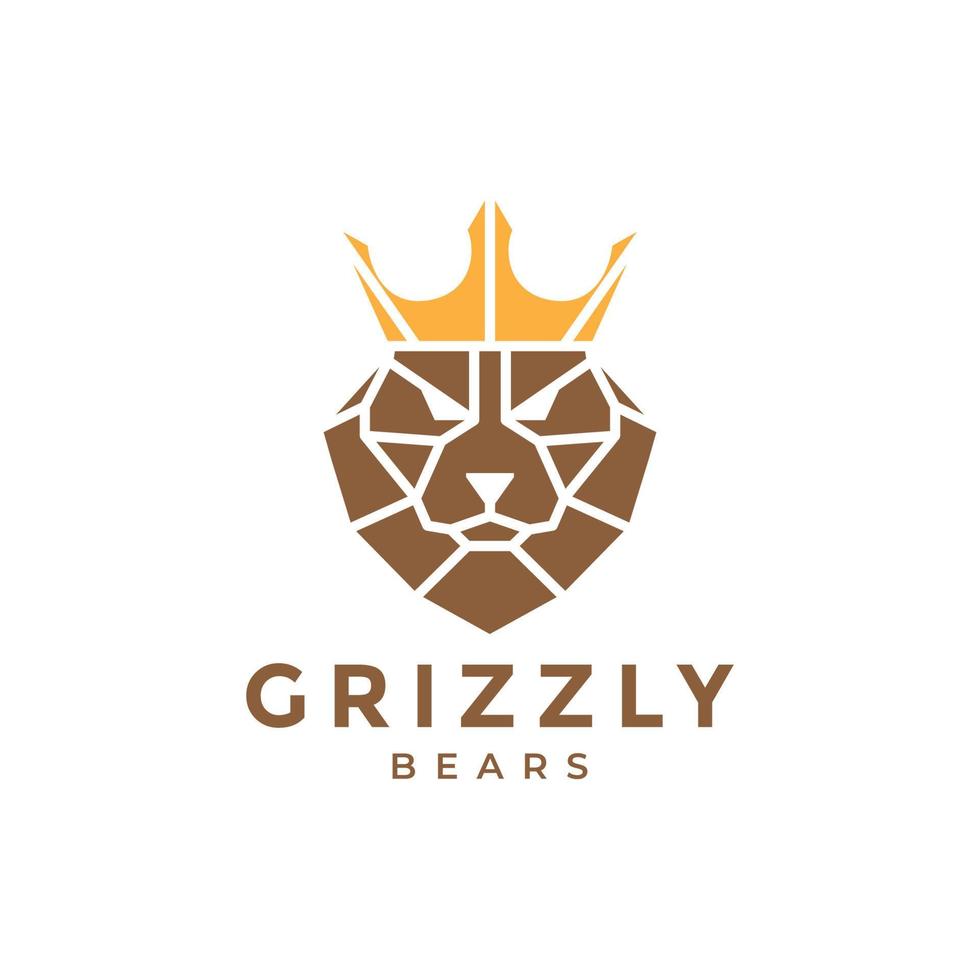 ours grizzli avec couronne conception de logo minimal vecteur symbole graphique icône illustration idée créative