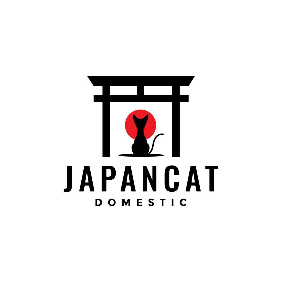torii japon avec chat logo design vecteur graphique symbole icône illustration idée créative