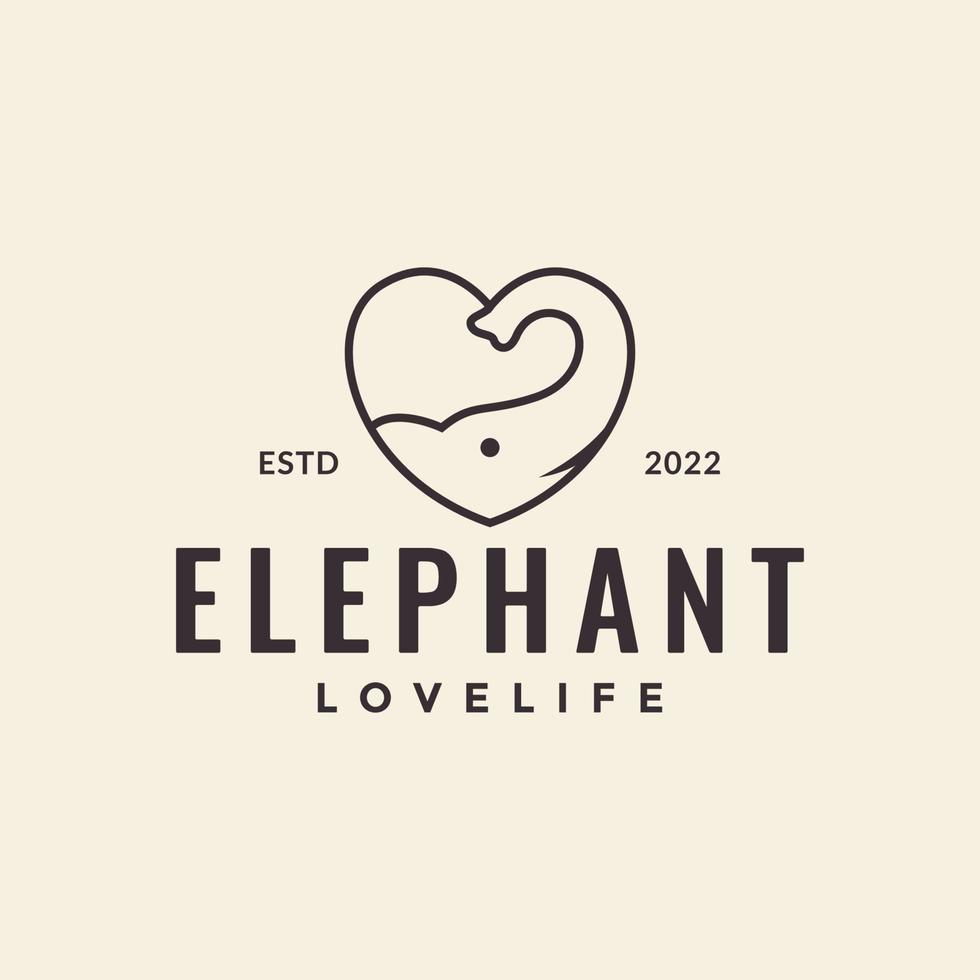 Éléphant de ligne avec amour forme logo design graphique vectoriel symbole icône illustration idée créative