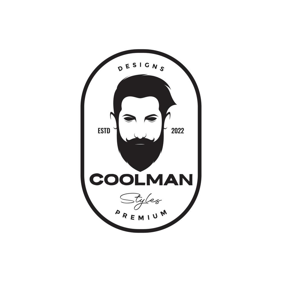 visage macho homme barbe et moustache logo design vecteur symbole graphique icône illustration idée créative