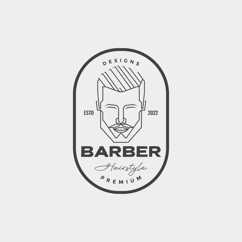 insigne de ligne vintage avec homme coiffure logo design vecteur graphique symbole icône illustration idée créative