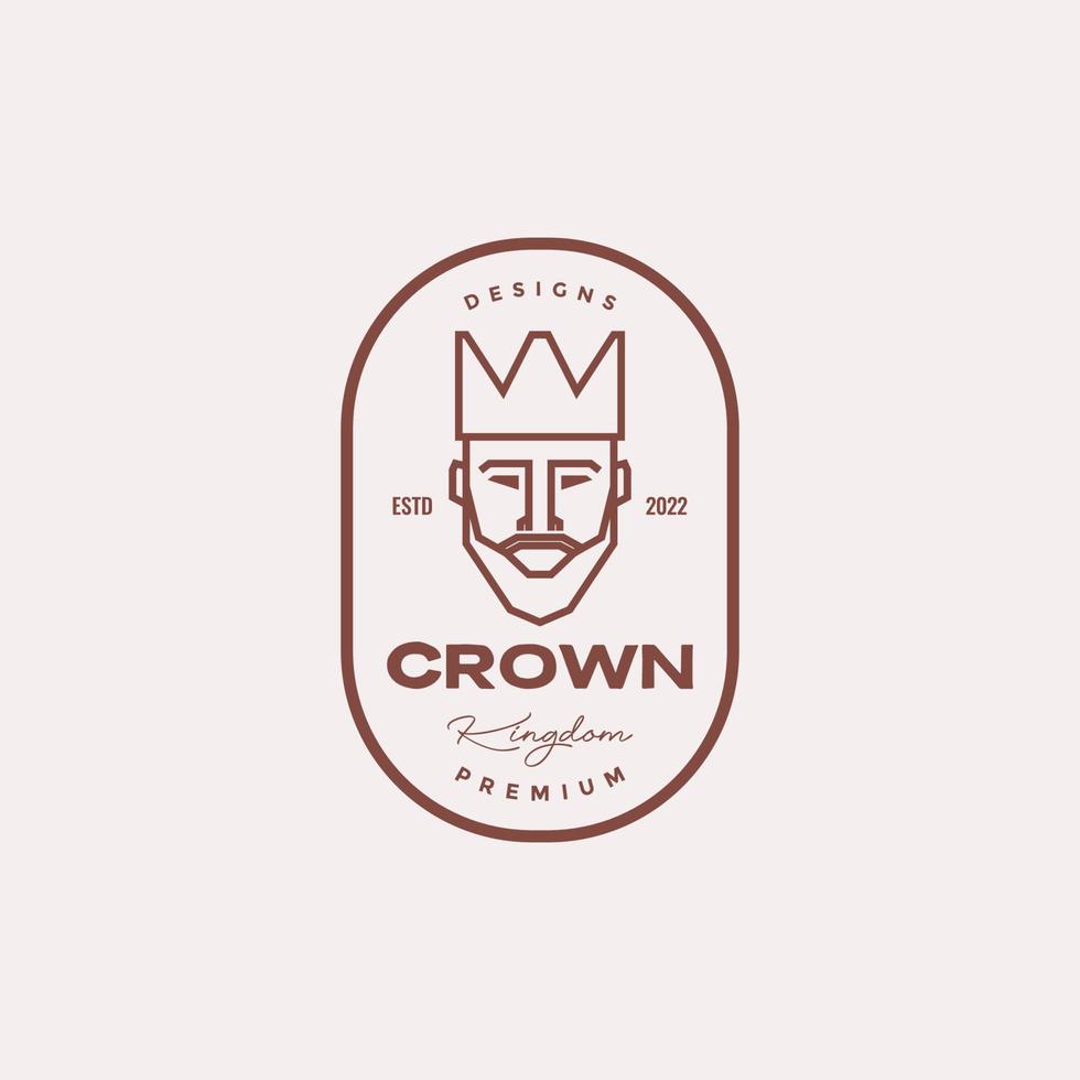 ligne hipster homme avec barbe et couronne logo design vecteur symbole graphique icône illustration idée créative